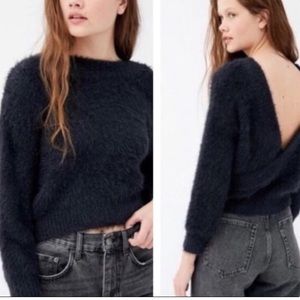 Urban Outfitters Elsa Fuzzy Surplice Sweater Black XS